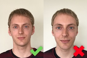 Good and bad example showing camera distance for passport photo
