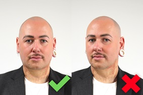 Good and bad example showing face looking straight at the camera