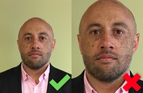 Good and bad example showing correct passport photo head size